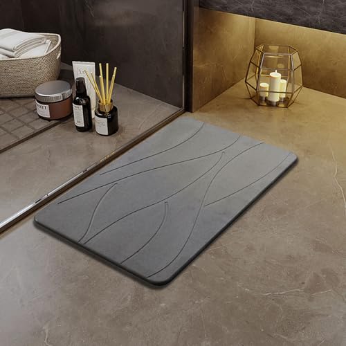 Ofrdncy Bath Stone Mats 15.35x23.62inch Diatomaceous Earth Bath Mat Fast Water Drying Super Absorbent Diatomite Mat with Non-Slip for Bathroom Kitchen Absorbent Pad Both Sides Available Wave Hard