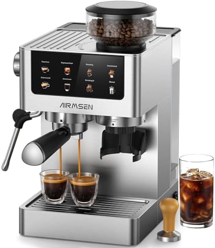 AIRMSEN Espresso Machines with Burr Grinder, 20 Bar, Milk Frother...