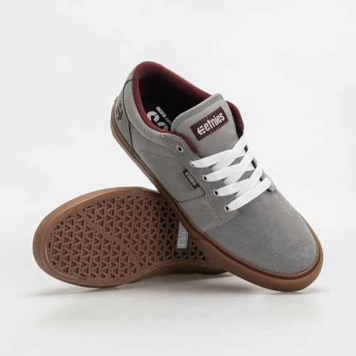 Image of Etnies Barge LS - Classic Skate Look, Slim Vulcanized Silhoutte, Hefty Armored Collar, Reinforced Vulc - Grey /Gum /Red - 5.5