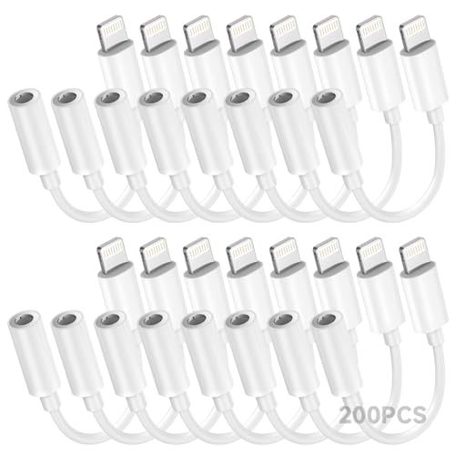 Image of Apple MFi Certified 200 Pack Lightning to 3.5 mm Headphone Jack Adapter for iPhone, iPhone Aux Adapter Converter Dongle Audio Cable Compatible with iPhone 14 13 12 11 X XS 8 7 Whtie