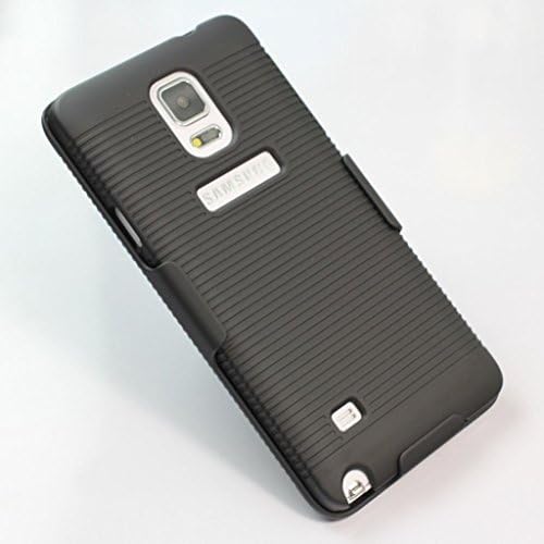 Black Anti-slip Stripe Design Rubberized Slide Case w/ Swivel Belt Clip Holster Stand for Samsung Galaxy Note 4 N9100