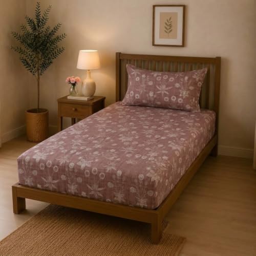 Image of Linen Home Cotton Percale Fitted Bedsheet Set Single Size Light Brown