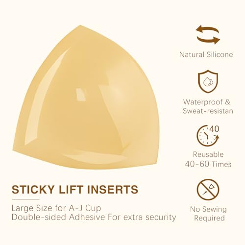 Large Size Lift Inserts Sticky Bra Lightly Padded, Push up Breast Pads Self-Adhesive on Both Sides for Washable Reusable2
