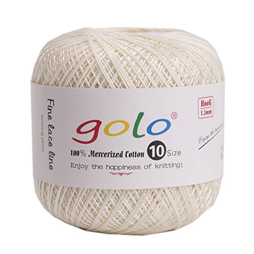 golo Crochet Thread Size 10 Yarn for Hand Knitting Crochet Yarn (Milky white-802), Medium-thick, 228 meters
