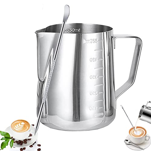 Lohofrnny Pot à Lait en Acier Inoxydable, Mousseur Manuel avec bec Verseur Latte Art, Crémier à café Mousseur à Mesurer, Milk Pitcher Carafes pour la Création Barista Cappuccino Espresso (350 ml) Cover