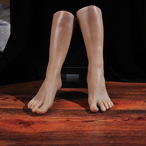 1 Pair Silicone Lifesize Male Mannequin Foot with Bone Realistic Silicone Feet Mannequin Display Jewerly Sandal Shoe Sock Display Art Sketch (Dark Color)