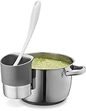 Spoon Rest Stainless Steel Spoon Dock for Utensils - This Cup Hangs on Saucepans and Pots for Preparing and Serving Food Without Creating a Mess - Use as a Measuring Cup, Mix, Pouring (Grey)