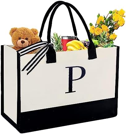 Amazon.com: Personalized Initial Tote Canvas Beach Bag, Monogrammed
