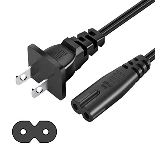 TV Power Cord 6Ft Cable 2 Prong AC Power Cord Charge Adapter PC Laptop for PS2 PS3 Slim Rounded Power Cable Universal Power Cable Electrical Cableï¼šUL Listed SPT2*18AWGï¼ˆ0.824mm2ï¼‰*1.8mï¼ˆBlackï¼‰