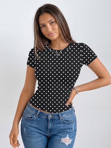 Image of Trendy Queen Womens Basic T Shirts - Stretchy Soft Slim Fit Short Sleeve Y2k Cute Summer Crop Workout Tops