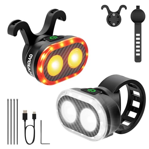 CYCLAMI Bike Lights Front and Rear, Smart Headlight and Tail Light, 11+20 Modes Brake Sensing Bicycle Back Lights USB Rechargeable Bike Lights Set, Waterproof IP6, Cycling Safety Accessories