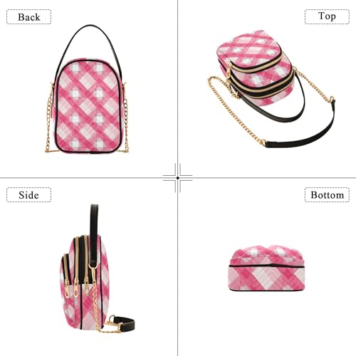 Pink White Gingham Checkered Women Shoulder Handbag Quilted Chain Wallet Cell Phone Purse Cute Designer Satchel Crossbody Bag4