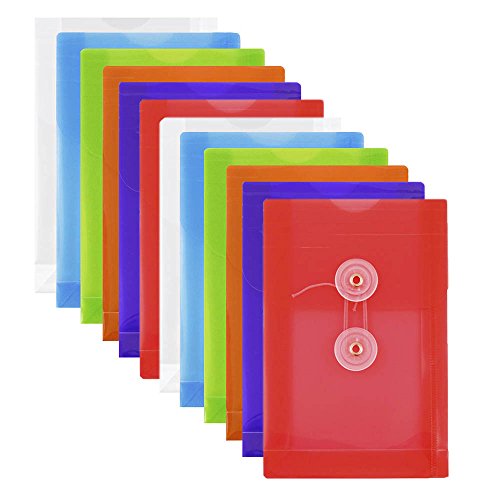 JAM PAPER Plastic Envelopes with Button & String Tie Closure - 4 1/4 x 6 1/4 - Assorted Colors - 12/Pack