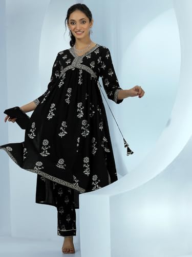 Image of Libas Womens Printed Cotton A-Line Kurta With Salwar