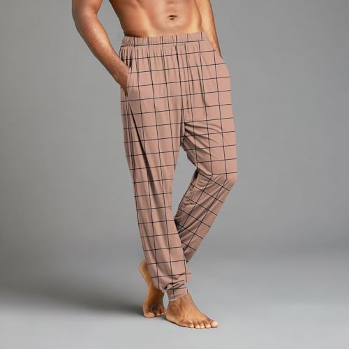 Mens Pajama Pants Plaid Lightweight Loungewear Jogger Sleep Pants with Pockets Drawstring Elastic Waist Night Bottoms3