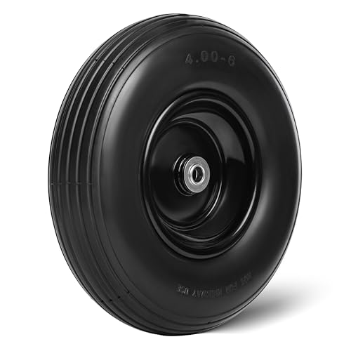 Taifa 13 Inch 1 PC Solid Flat Free Replacement Tires and Wheels 4.00-6 with 5/8 Bearing and 2.2 Offset Hub Lenght Air Less Wheel for Wagon/Hand Truck/Trolley/Garden Scooter etc.