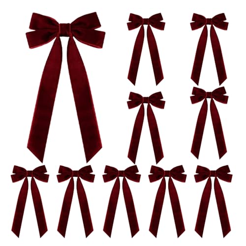 AWAVM Christmas Red Velvet Bows - Burgundy, Double, Big (10)