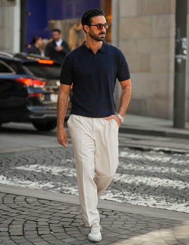 Image of COOFANDY Men's V Neck Short Sleeve Stretch Knit Polo Shirt