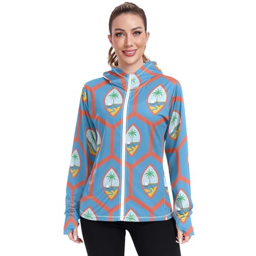 Guam Flag Women's UPF 50+ Sun Protection Hoodie Jacket Lightweight Long Sleeve Sun Shirt with Pocket Multicoloured