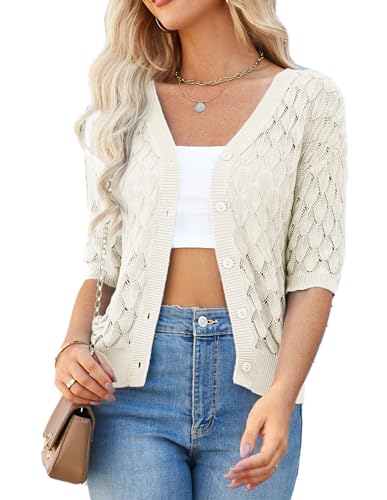 GRACE KARIN Damen Kurz Strickjacke Top Frühling Sommer Leichter Freizeit...