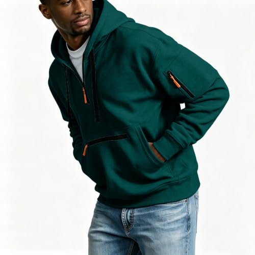 Mens Quarter Zip Pullover Long Sleeve Zipper Hoodies Hooded Sweatshirt - image 3