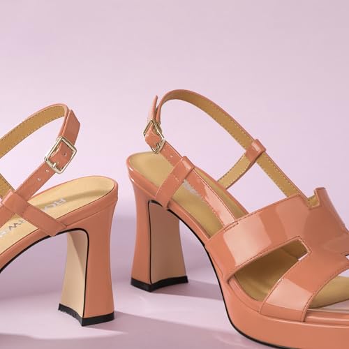 Image of ROSERWISH Heels for Women Chunky Block Platform High Heels Square Open Toe Strappy Heel Sandals Wedding Party Prom Fashion Slingback Dress Pump Sandals Shoes