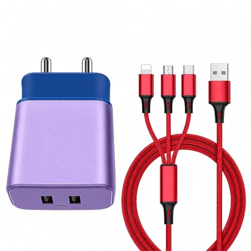 Image of 20W Dual USB Wall Charger with 3-in-1 Braided Cable, 1M