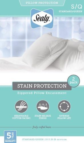 Sealy Stain Protection Pillow Protector, King, White 2 Count