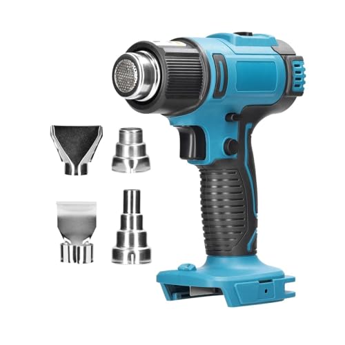 Heat Guns Cordless Handheld Hot Air Machine Lithium Rechargeable Heating Equipment 50-300? Temperature Adjustable Power Tool 4 Nozzles (Blue)