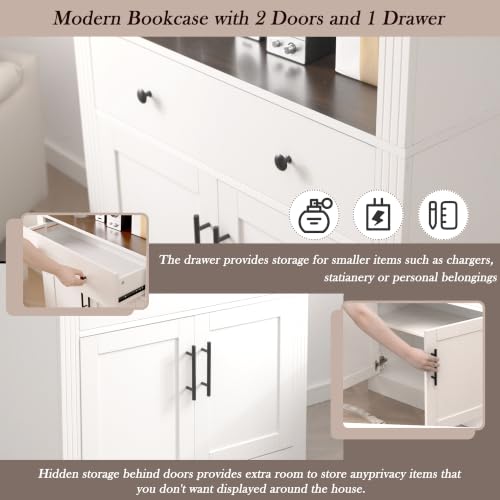 Image of Farmhouse Arched Bookshelf with Storage Cabinet (White Style3)