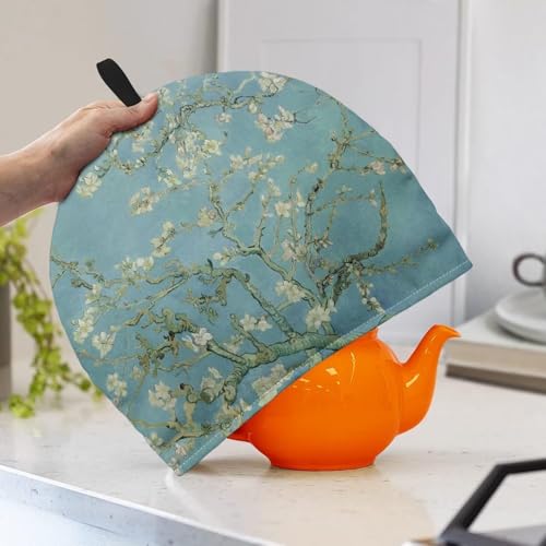Image of Apricot Blossom Print Tea Cozy Creative Insulated Tea Cosy Extra Thick Home Kitchen Decoration Creative Gifts Dust Teapot Cover Kitchen Accessories for Travel