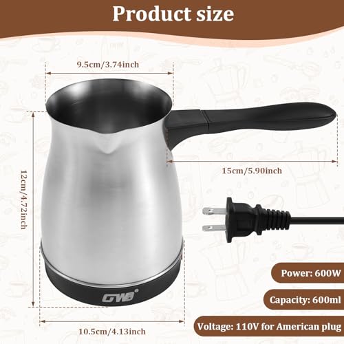 Cafetera Turca Eléctrica Acero Inoxidable 600ml 110V miniatura 2
