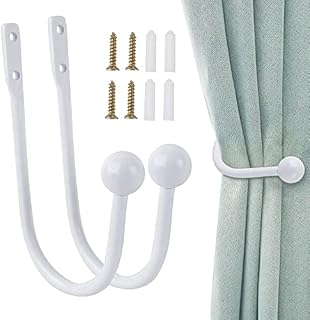 GWAWG Metal Curtain Holdback 2 PCS Decorative Curtain Drapery Holdbacks Arms Wall Mounted Curtain Tie Backs Drapery Holdbacks Hooks with Screws for Fixed Curtain and Hanging Clothes (White)