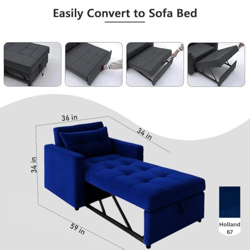 Image of CASASTYLE Trissa 1 Seater Fabric Pull-Out Sofa Cum Bed (Dark Blue) Comfortable & Premium Velvet Finish