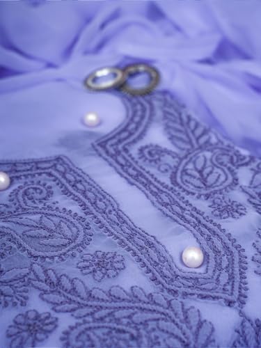 Image of Ada Hand Embroidered Lucknow Chikankari Unstitched Georgette Dress Material Suit Set for Women