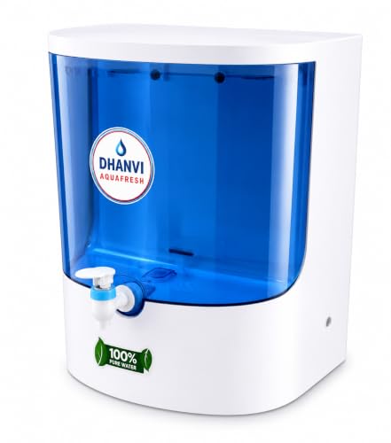 Image of DHANVI Aqua Fresh ISI Mark Water Purifier for Home | RO Water Purifier with Active Copper | UV Sanitization in Tank | 10L Storage | Food Grade ABS Body | Suitable for Borewell