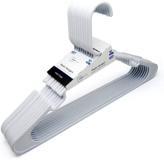 Perchas de plástico duradero con muescas, paquete de 10, color blanco, juego de 5