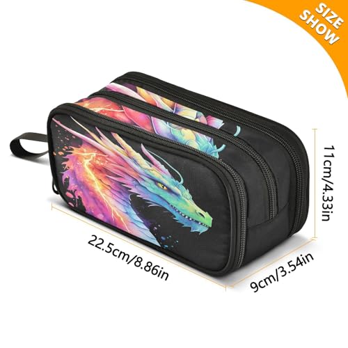 Image of Lightning Dragon Watercolor Pencil Case Box Boys Girls Large Pencil Pouch with Zipper Compartments Big Capacity Stationery Pen Bag Organizer for Kids Teens Adults School