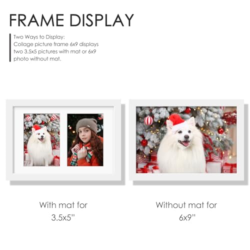 Image of DUENPY 6x9 Picture Frame Double 3.5x5 Collage Picture Frame Displays Two 3.5x5 inch Photos Collage Wall Decor Wall Hanging or Tabletop White