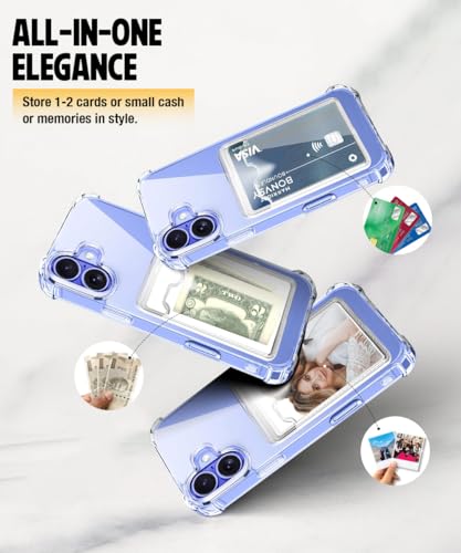 Image of WOW IMAGINE Transparent Back Cover Case for iPhone 16 | Flexible Built-in Slim Card Pockets Wallet | 360 Camera Protection TPU | Soft Silicone Mobile Cover - Transparent
