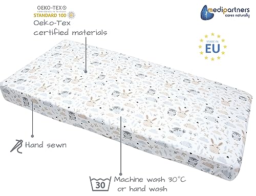 Medi Partners Set of 3 pcs. Fitted Sheet 60x120 cm 100% Cotton Baby Bed Linen Mattress Cot, Glade-white-grey, Three pack - Image 3