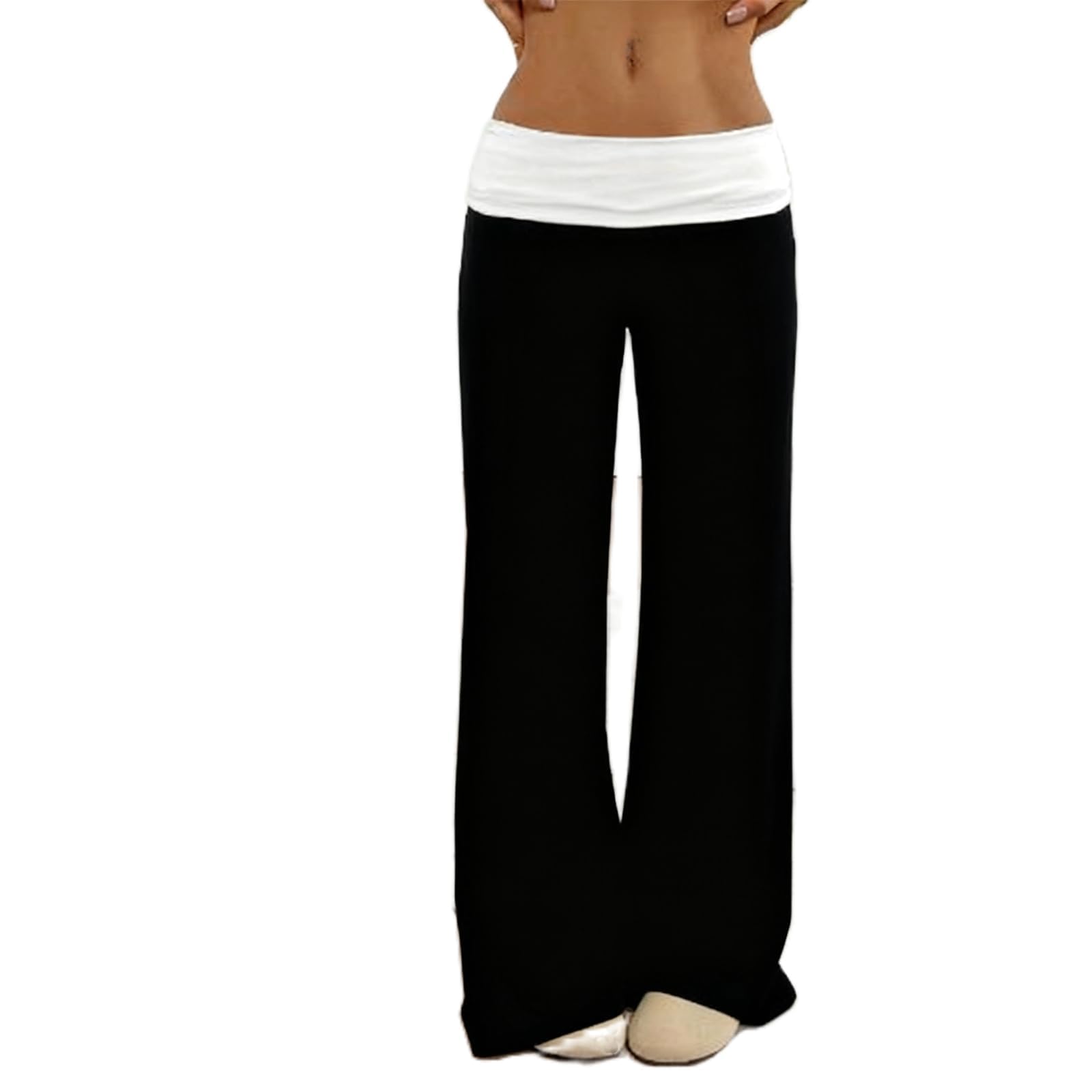 Fold Over Yoga Pants for Women Wide Leg Sweatpants Low Rise Flare Lounge Pant Bell Bottoms Y2K Foldover Pants