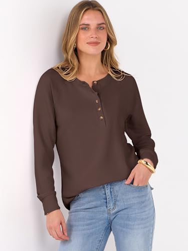 Image of ANRABESS Women's Waffle Knit Henley Top Long Sleeve Shirts