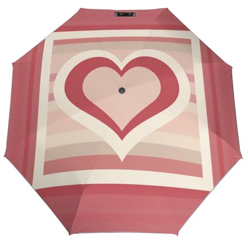 Parapluie pliant 3 volets motif cœur à rayures roses colorées