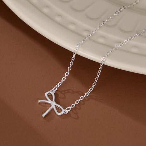 SLUYNZ 925 Sterling Silver Bow Necklace Choker for Women Mother Wife Bow Ribbon Pendant Necklace Chain Minimalist3
