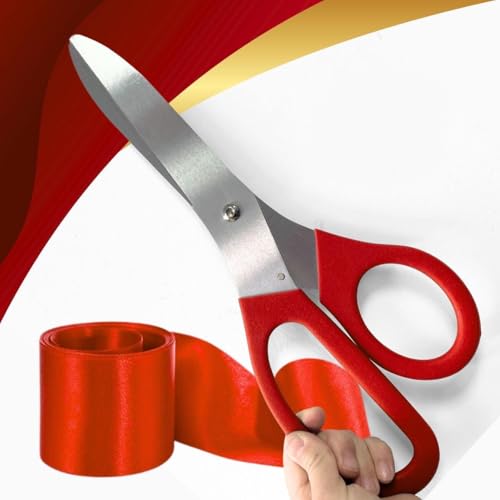 Grand Opening Kit - Red 16 Inch Ribbon Cutting Scissors & Red Ribbon Ceremonial Scissors for Grand Opening Ideas Decorations & Supplies