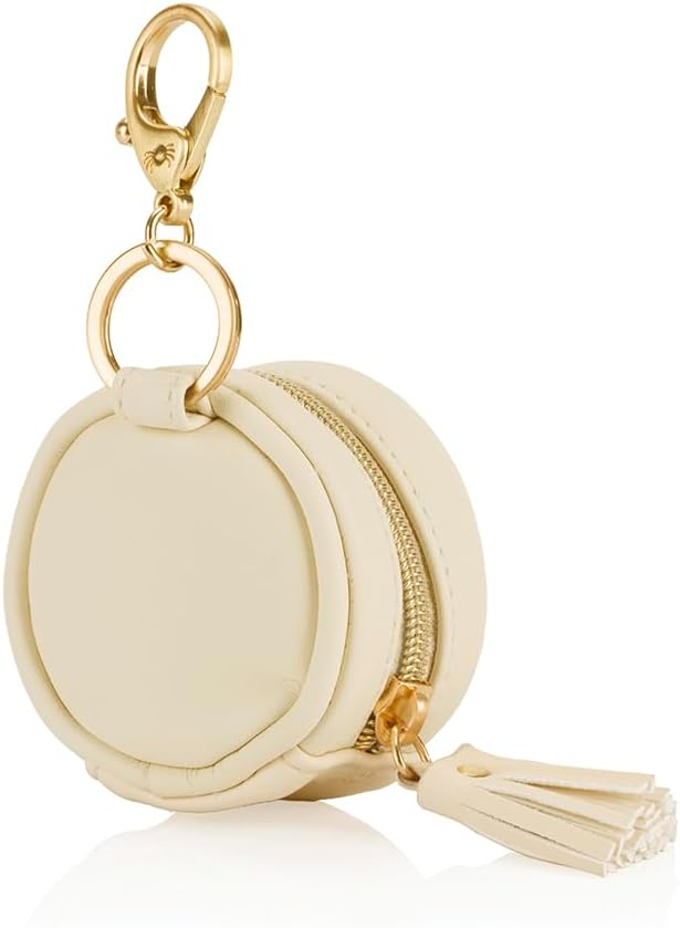 Itzy Ritzy Pacifier Holder Case with Clip - Pacifier Case Includes Clasp to Easily Attach to a Diaper Bag or Purse, Measures 2.5" in Diameter and Holds 2 Pacifiers (Vanilla Latte)