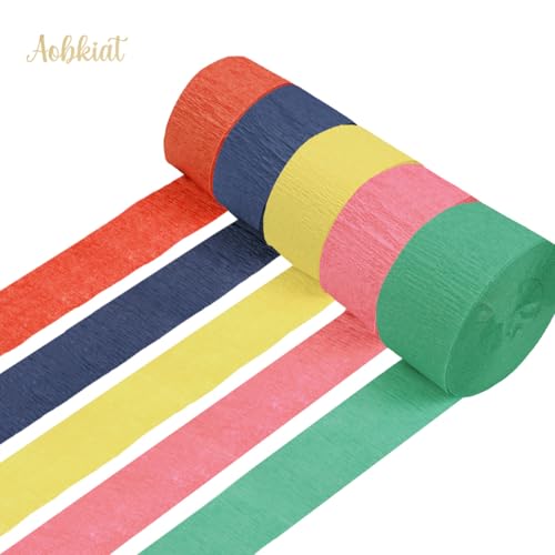 Image of AOBKIAT Colorful Streamers Party Decorations,5 Rolls Vintage Rainbow Crepe Paper Streamers for Birthday,Candyland Theme Baby Shower,Fiesta,Wedding,Christmas,DIY Craft Crepe Paper,1.8 Inch x 82 Ft /Roll