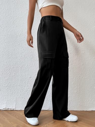 Image of Leriya Fashion High Waist Poly Lycra Trousers for Women - Flared Parachute Pants with Side Pockets | Casual Travel Cargo Pantseriya Fashion High Waist Cotton Trousers for Women