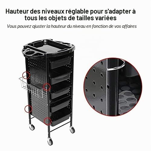 Chariot de Coiffure Professionnel 6 Étages avec 5 Tiroirs, Table Roulante pour Salon de Beauté, Coiffeur, Spa - Noir (95x53x44 cm)